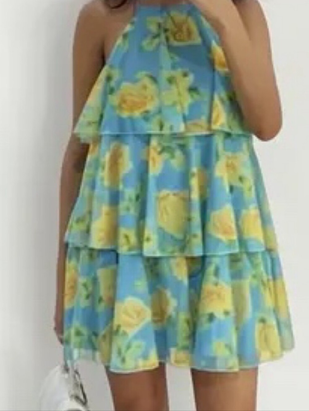Zara Blue Floral Tiered Sundress with Yellow Roses